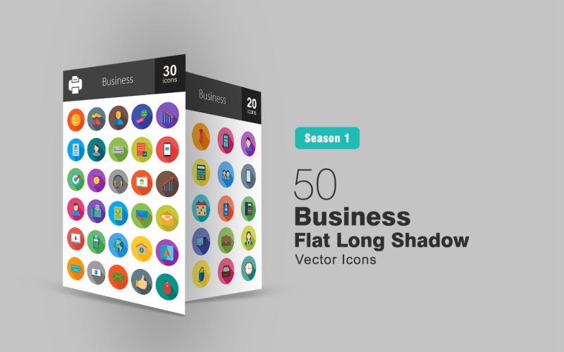 50 Business Flat Long Shadow Icon Set