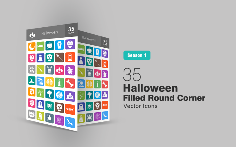 Conjunto de ícones de cantos redondos preenchidos com 35 Halloween