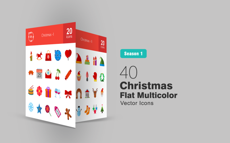 40 Conjunto de ícones planos multicoloridos de Natal
