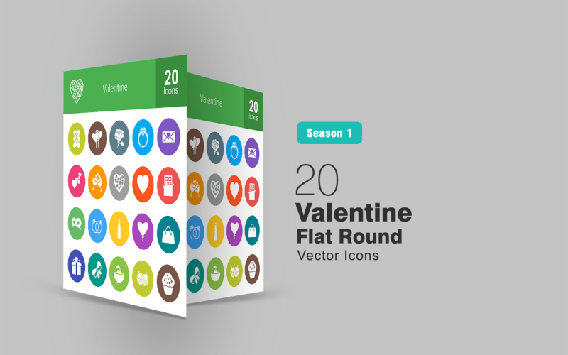 20 conjunto de iconos redondos planos de San Valentín