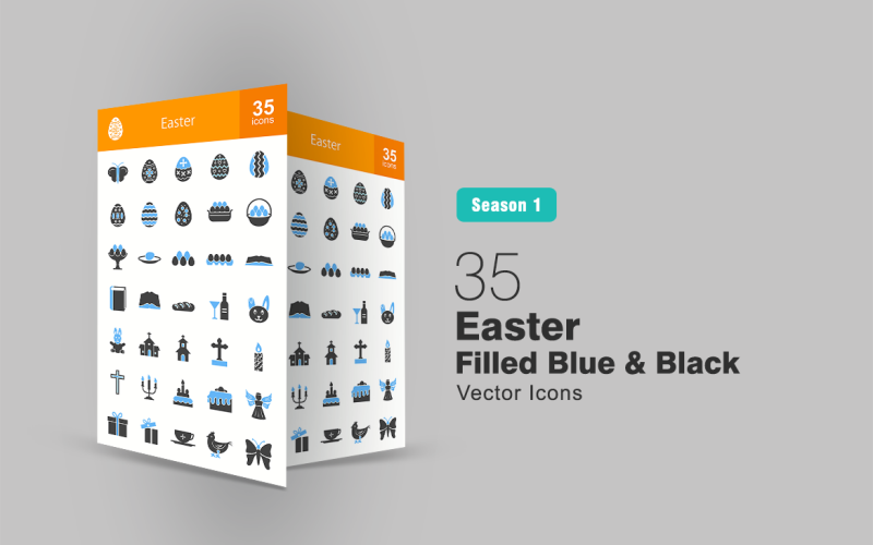 Download Набор иконок "35 Easter Filled Blue & Black Icon Set" / 35 Easter Filled Blue & Black Icon Set - Набор иконок на тему графика book icon bunny easter butterfly egg candle rabbit decoration celebration chicken church christian angel drinks present eggs basket iconbunny flat