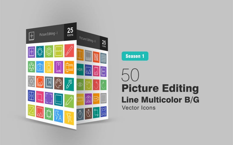 Ensemble d'icônes B / G multicolores de 50 lignes d'édition d'image