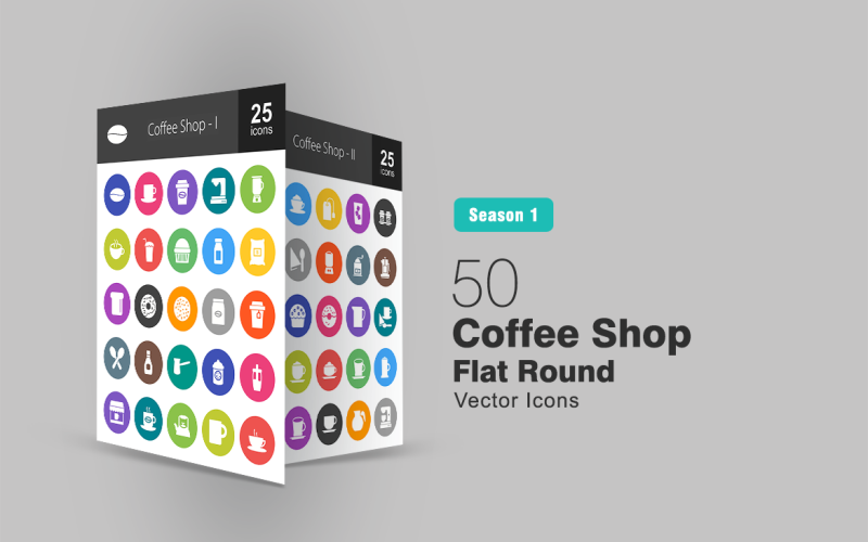 50 кав'ярня плоских круглі набір іконок