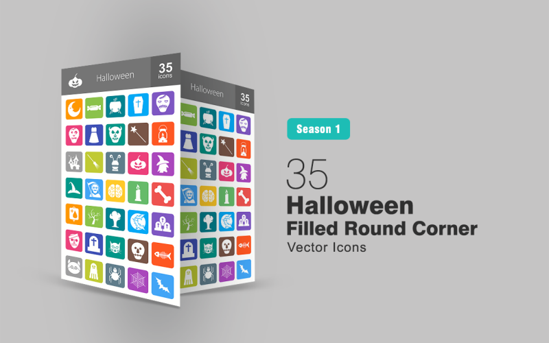 35 set di icone angolo rotondo riempito di Halloween