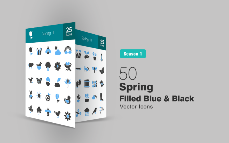 Download Набор иконок "50 Spring Filled Blue & Black Icon Set" / 50 Spring Filled Blue & Black Icon Set - Набор иконок на тему графика spring icon rose grass bee bird tree flower nest butterfly sunny duckling leaves frog gloves fence temperature rain barbecue plant