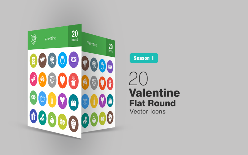 20 Valentine ploché kulaté sady ikon