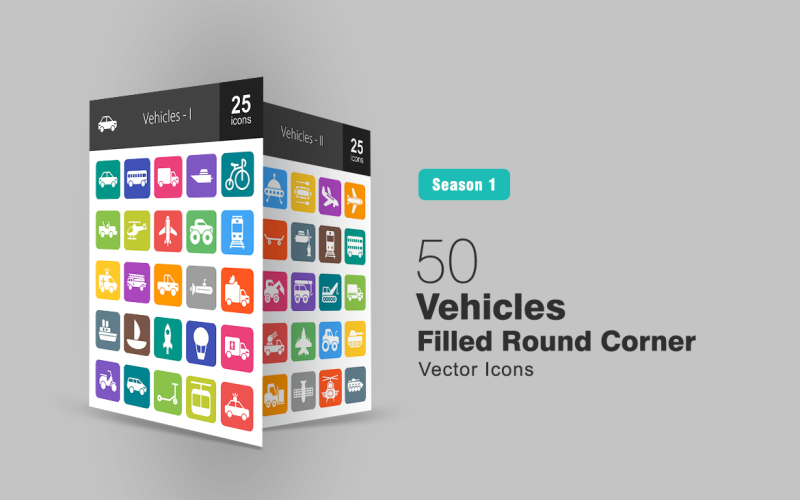 Download Набор иконок "50 Vehicles Filled Round Corner Icon Set" / 50 Vehicles Filled Round Corner Icon Set - Набор иконок на тему графика vehicles icon transport car bus truck boat bicycle jeep helicopter plane ambulance submarine pickup yacht rocket balloon scooter shuttle ski