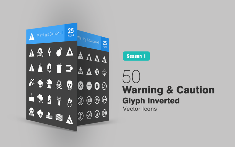 50 Waarschuwing & Voorzichtigheid Glyph Inverted Icon Set