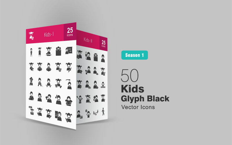 Zestaw ikon 50 glifów dla dzieci