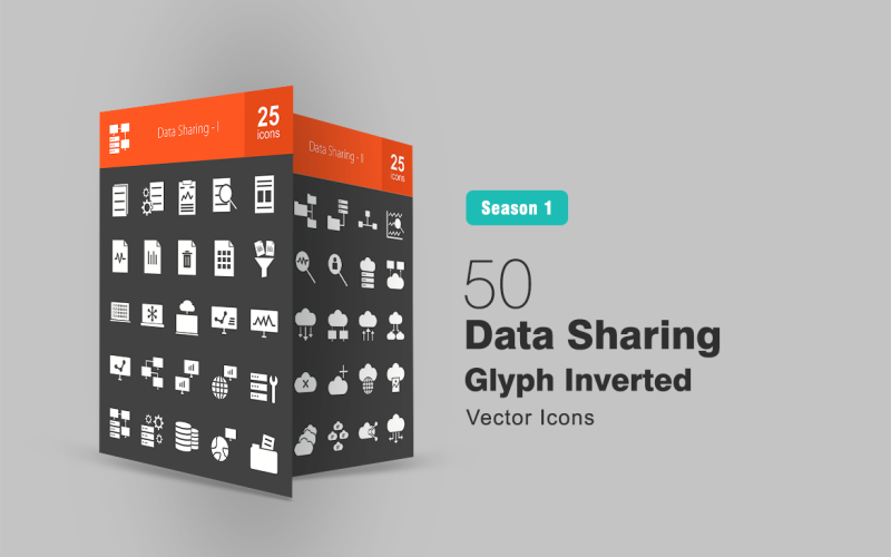 50 Ensemble d'icônes inversé de glyphe de partage de données