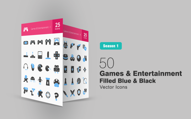 Download Набор иконок "50 Games & Entertainment Filled Blue & Black Icon Set" / 50 Games & Entertainment Filled Blue & Black Icon Set - Набор иконок на тему графика games icon entertainment video playstation gaming console online headphones mouse character robot castle gun bricks puzzle target revolver iconbunny