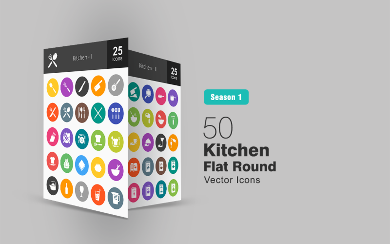 50 keuken platte ronde pictogramserie