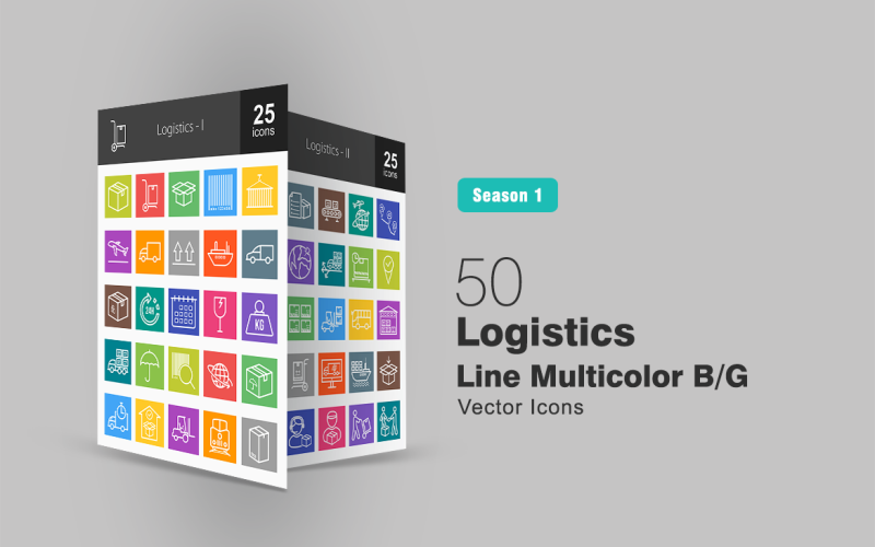 Download Набор иконок "50 Logistics Line Multicolor B/G Icon Set" / 50 Logistics Line Multicolor B/G Icon Set - Набор иконок на тему графика package icon logistics transport deliver box parcel flight truck ship car schedule weight broken packed lifter railway assembly line destination