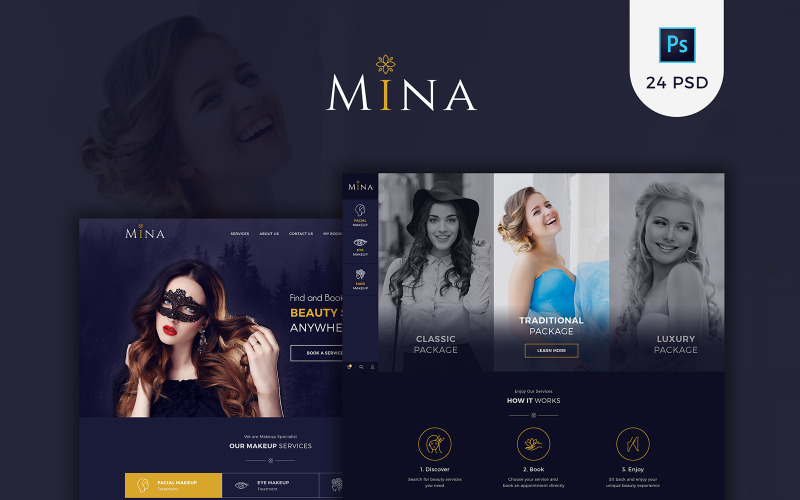 Mina - PSD шаблон для макіяжу салону краси