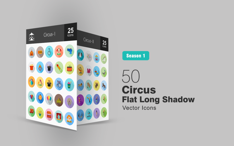 Набор иконок 50 Circus Flat Long Shadow