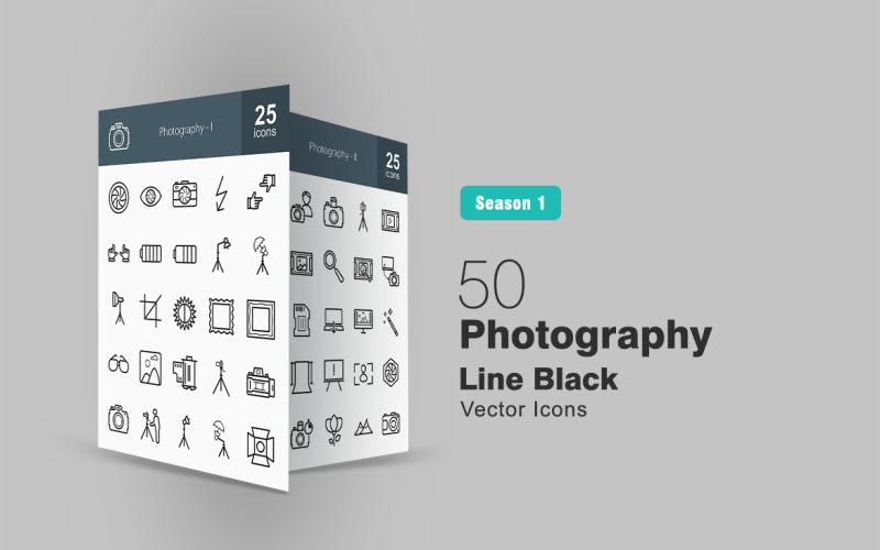 Download Набор иконок "50 Photography Line Icon Set" / 50 Photography Line Icon Set - Набор иконок на тему графика photography icon photo camera flash focus battery light crop contrast frame glasses image film photographer picture edit zoom iconbunny
