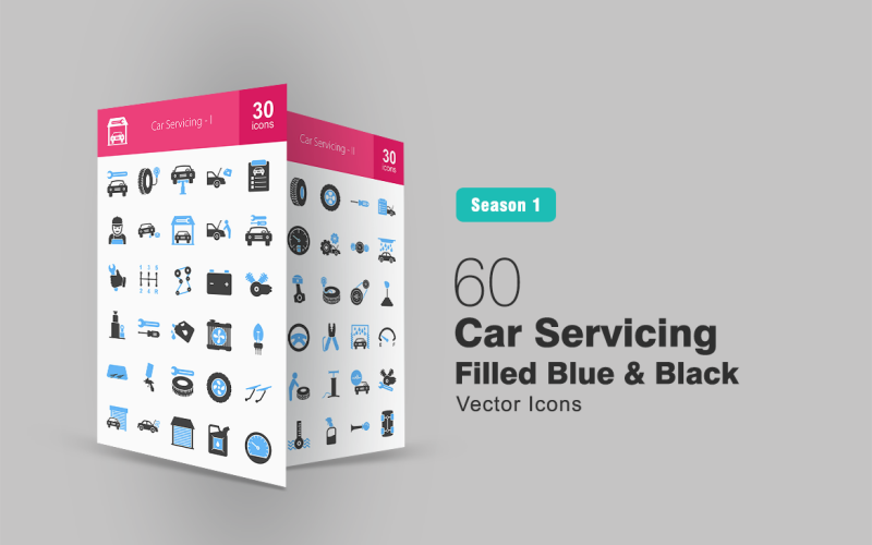 60 set di icone blu e nero per manutenzione auto