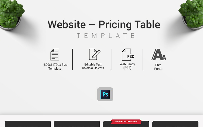Download PSD шаблон "Website – Pricing Table PSD Template" / Website – Pricing Table PSD Template - PSD шаблон на тему графика pricing table chart pricelist package psd download premium website web element business corporate color new hosting services plan