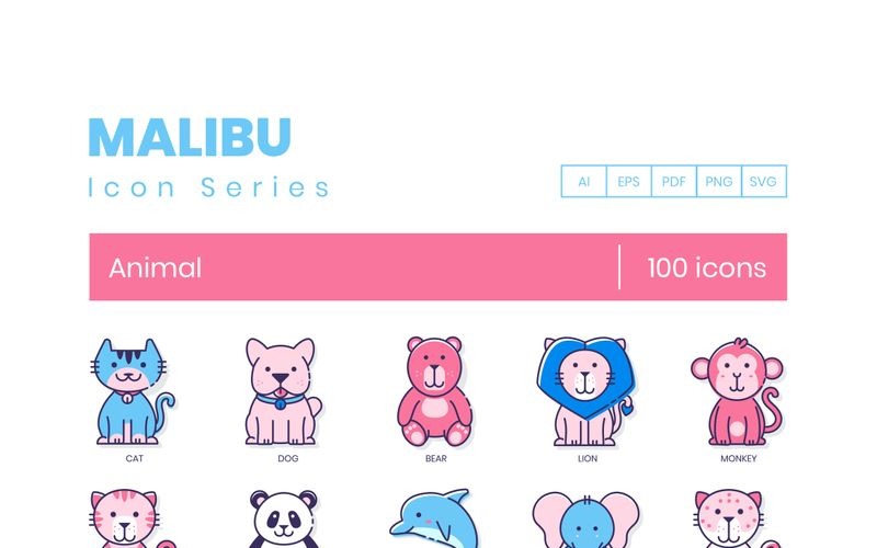 Download Набор иконок "100 Animal Icons - Malibu Series Set" / 100 Animal Icons - Malibu Series Set - Набор иконок на тему графика 