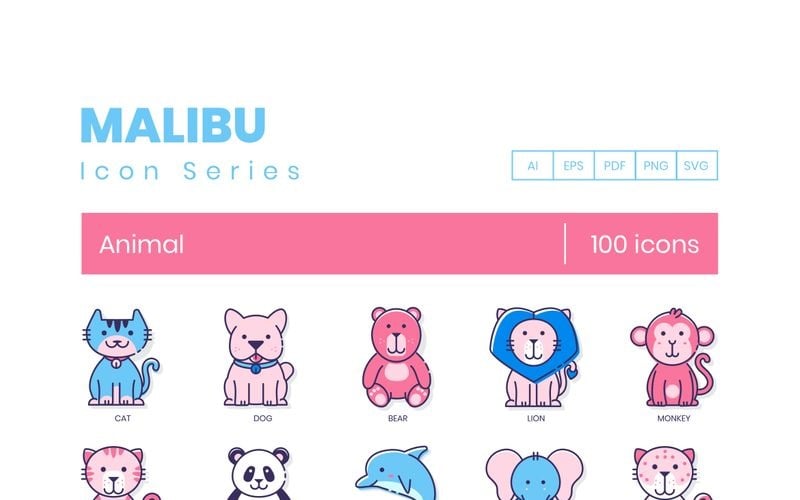 100 Animal Icons - Malibu Series Set