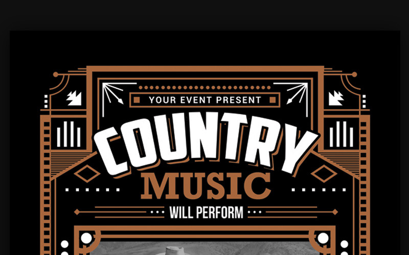Download Фирменный стиль "Country Music Flyer - Corporate Identity Template" / Country Music Flyer - Corporate Identity Template - Фирменный стиль на тему графика cool flyer country live night party poster event far west farwest template nightclub rodeo saloon vintage western western poster yellow