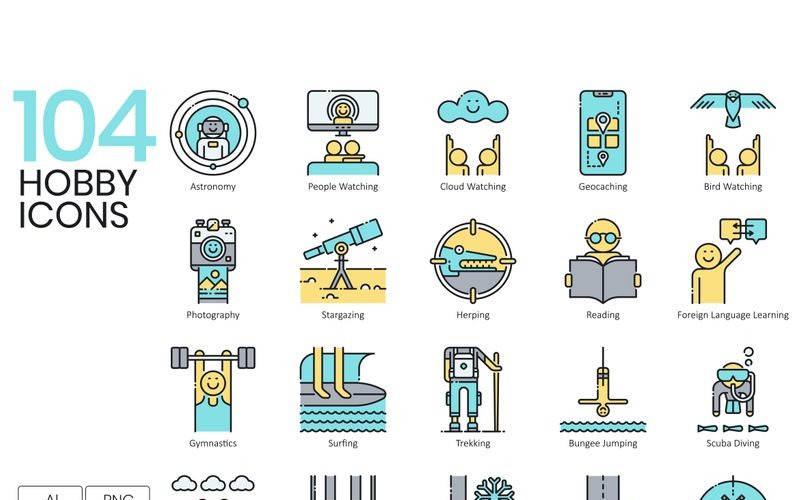 Download Набор иконок "104 Hobby Icons - Aqua Series Set" / 104 Hobby Icons - Aqua Series Set - Набор иконок на тему графика 