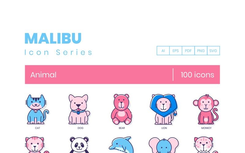 100 iconos de animales - conjunto de la serie Malibu
