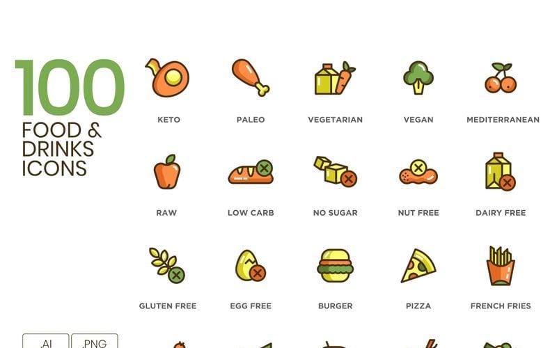 100 ikon jedzenie _ napoje - zestaw serii Eco