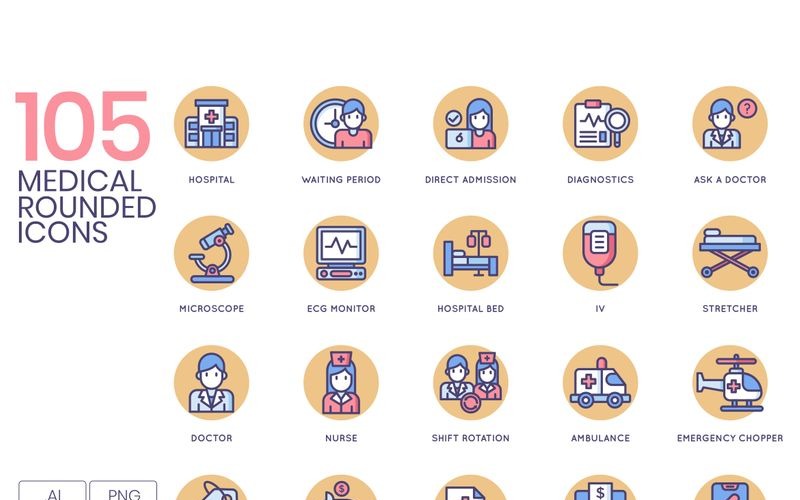 Download Набор иконок "105 Medical Icons - Butterscotch Series Set" / 105 Medical Icons - Butterscotch Series Set - Набор иконок на тему графика 