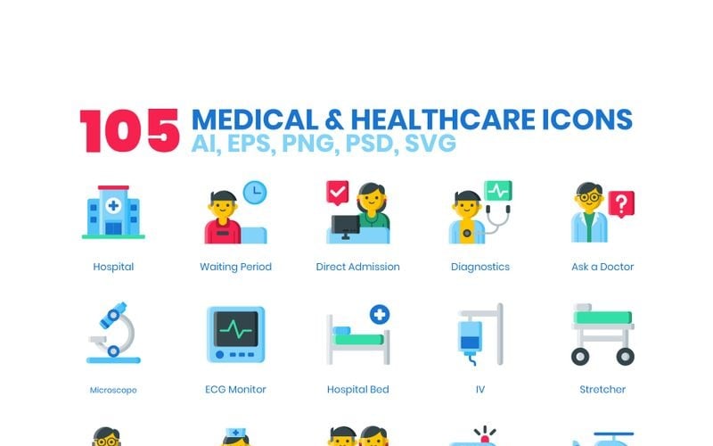 105 медицинских _ значки здравоохранения - набор серии 3D