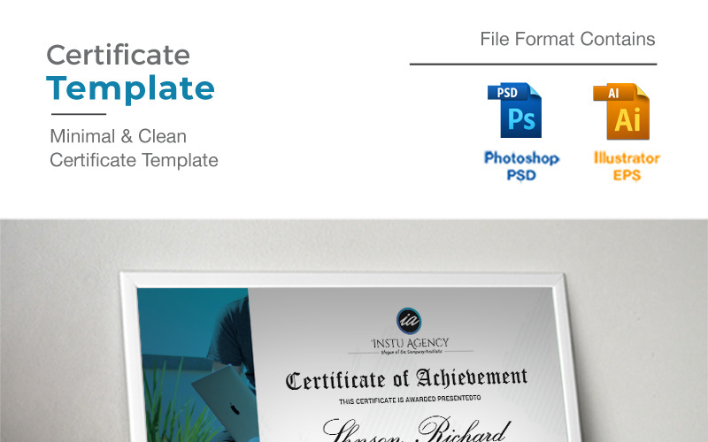 Download Шаблон сертификата "Modern Award Certificate Template" / Modern Award Certificate Template - Шаблон сертификата на тему графика modern,certificate,template,award,diploma,design,achievement,luxury,antique,elegant,honor,a4,creative,clean,cyan,multipurpose,collage,school,university