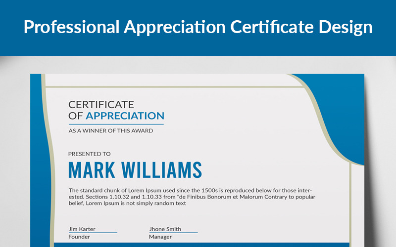 Download Шаблон сертификата "Professional Appreciation Design Certificate Template" / Professional Appreciation Design Certificate Template - Шаблон сертификата на тему графика achievement acknowledgement appraisal appreciation award certificate indesign psd template certification corporate diploma employee excellence frame graduation modern paper performance