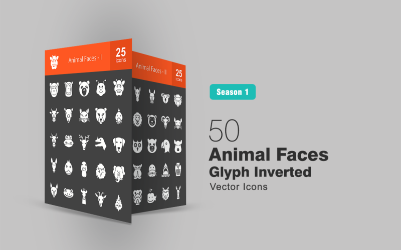 Download Набор иконок "50 Animal Faces Line Inverted Icon Set" / 50 Animal Faces Line Inverted Icon Set - Набор иконок на тему графика animals,icon,ape,bear,bee,buffalo,camel,cat,chicken,cow,deer,dog,donkey,duck,elephant,frog,gpat,horse,kangaroo,lion