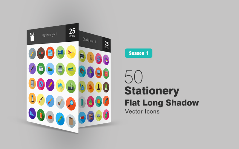 50 briefpapier Flat Long Shadow Icon Set