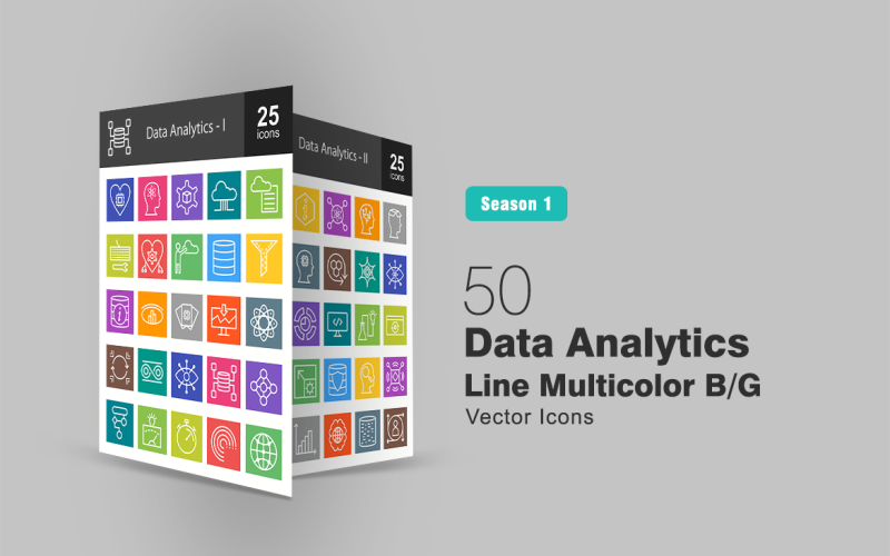 Download Набор иконок "50 Data Analytics Line Multicolor B/G Icon Set" / 50 Data Analytics Line Multicolor B/G Icon Set - Набор иконок на тему графика data,icon,analysis,computing,solutions,cloud,architecture,reporting,engineering,filtering,information,research,programming,system,transformation,warehouse,design,algorithm,detection,forecasti