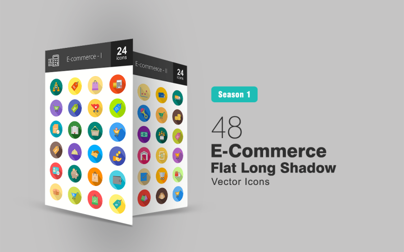 Download Набор иконок "48 Ecommerce Flat Long Shadow Icon Set" / 48 Ecommerce Flat Long Shadow Icon Set - Набор иконок на тему графика ecommerce icon online shopping marketing shop cart cash monetary money currency savings statistics coins store transaction discount order iconbunny flat