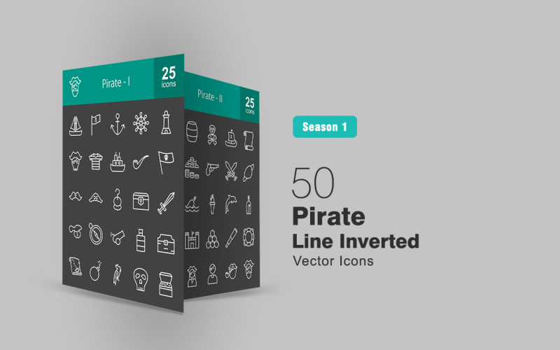 Ensemble d'icônes inversées de 50 lignes de pirate