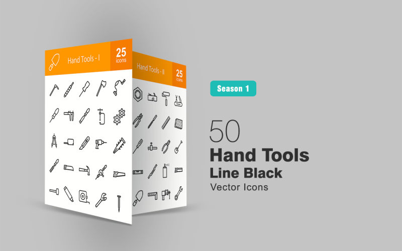 Download Набор иконок "50 Hand Tools Line Icon Set" / 50 Hand Tools Line Icon Set - Набор иконок на тему графика tools,icon,axe,caliper,chisel,cog,wheel,compass,saw,cutter,drill,file,hammer,shovel,marker,measuring,tape,wrench,nail,nut