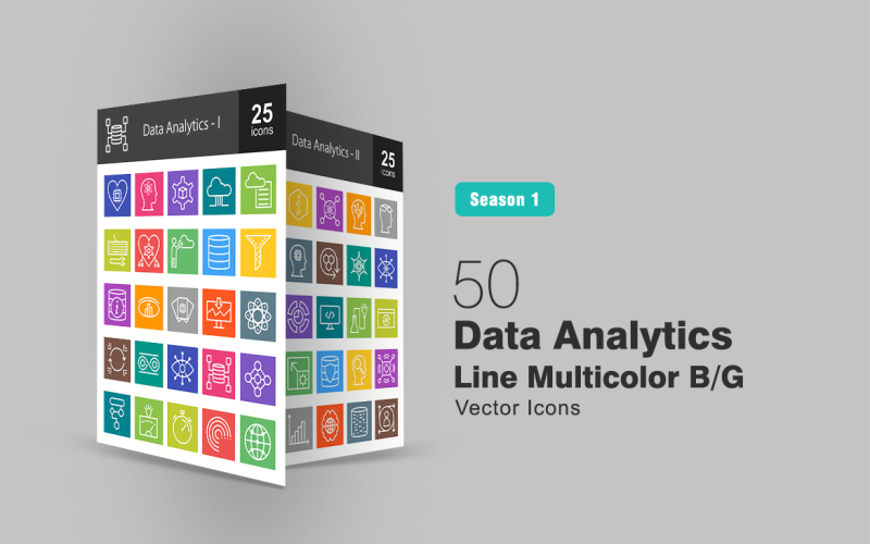 Набор иконок 50 Data Analytics Line Multicolor B / G