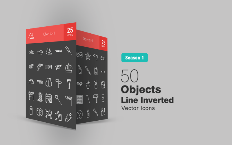 50 Objects Line Inverted Icon Set
