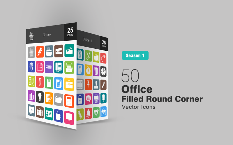 Download Набор иконок "50 Office Filled Round Corner Icon Set" / 50 Office Filled Round Corner Icon Set - Набор иконок на тему графика office icons file icon folder calendar telephone briefcase identity card tea report clock chat bubble chair printer handshake board stamp