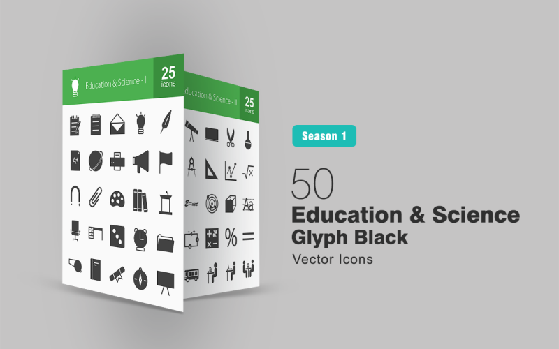 50 onderwijs en wetenschap Glyph Icon Set