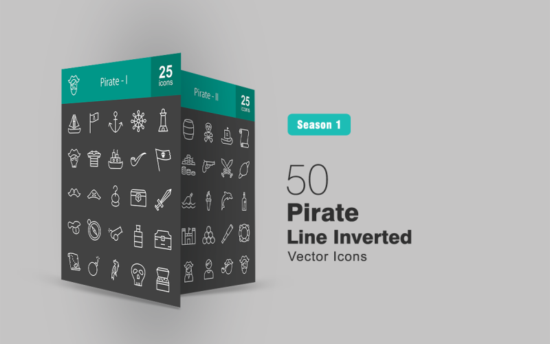 Download Набор иконок "50 Pirate Line Inverted Icon Set" / 50 Pirate Line Inverted Icon Set - Набор иконок на тему графика pirate,icon,boat,ship,anchor,lighthouse,flag,hat,hook,treasure,sword,necklace,rum,bottle,map,cannon,ball,parrot,barrel,scroll
