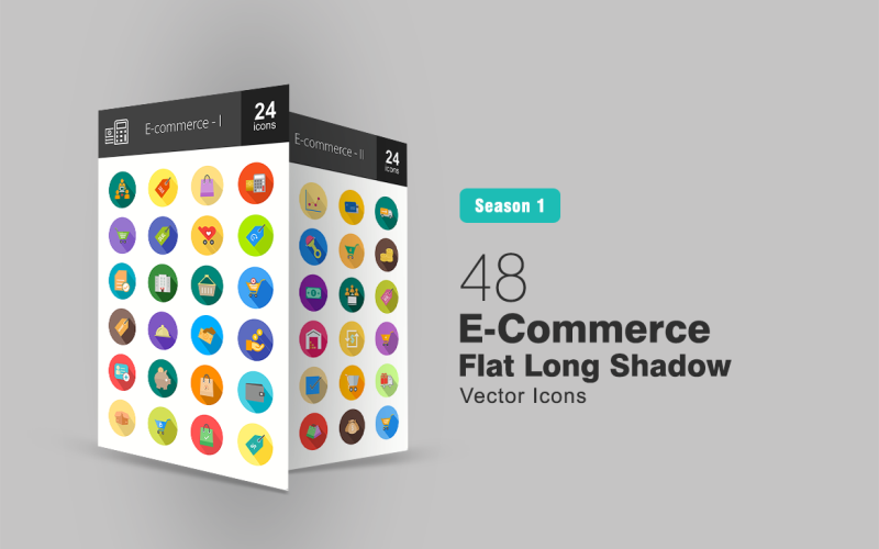 48 Zestaw ikon płaski długi cień e-commerce