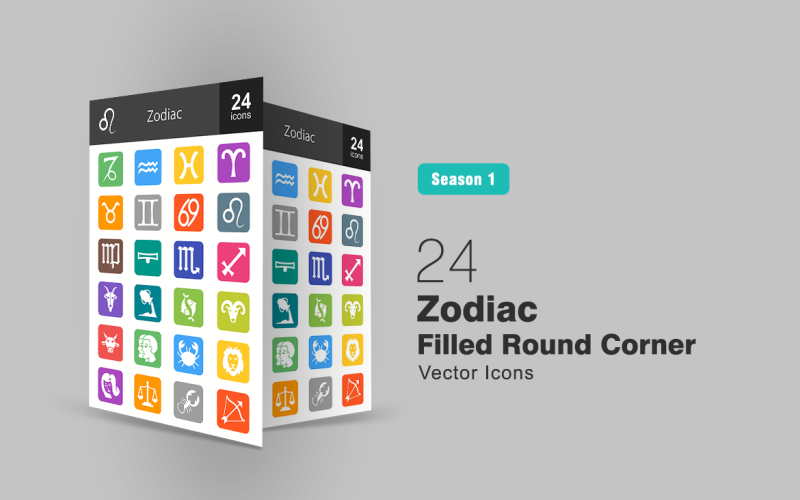 Download Набор иконок "24 Zodiac Filled Round Corner Icon Set" / 24 Zodiac Filled Round Corner Icon Set - Набор иконок на тему графика zodiac,icon,stars,signs,birth,month,horoscope,capricorn,aquarius,pisces,aries,taurus,gemini,cancer,leo,virgo,libra,scorpio,sagittarius,iconbunny