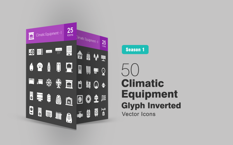 50 Klimatutrustning Glyph Inverterad Ikonuppsättning