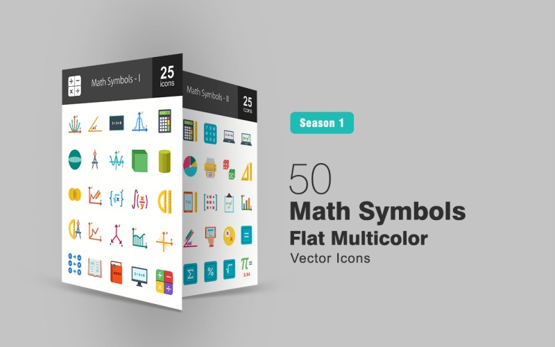 50 Matematik Sembolleri Düz Çok Renkli Icon Set