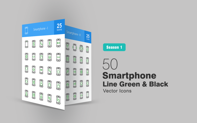 50 Smartphone-lijn groen en zwart pictogramserie
