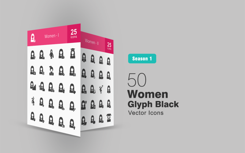 Download Набор иконок "50 Women Glyph Icon Set" / 50 Women Glyph Icon Set - Набор иконок на тему графика woman,icon,women,lady,female,girl,avatar,user,face,social,human,businesswoman,educated,working,stylish,sports,ladies,feminine,feminist,iconbunny