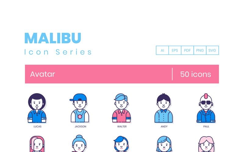 Download Набор иконок "50 Avatar Icons - Malibu Series Set" / 50 Avatar Icons - Malibu Series Set - Набор иконок на тему графика 